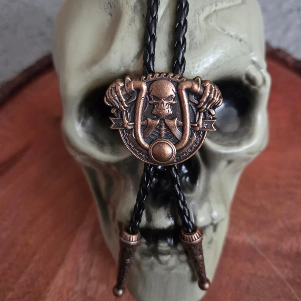 Western Biker Copper Skull Bolo Tie Necklace Gift Jewelry Accessories Grunge